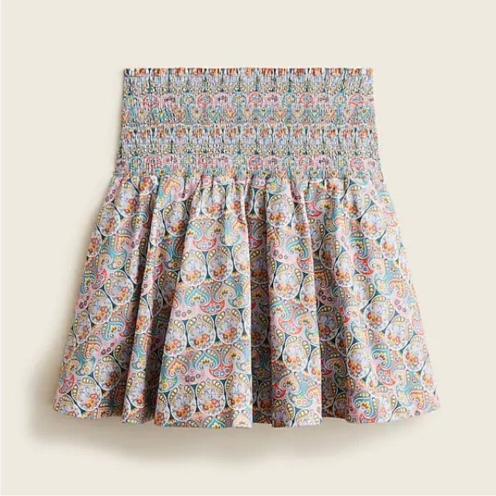 J.‎ Crew Smocked organic cotton mini skirt in Liberty Giorgia Duke fabric sz L